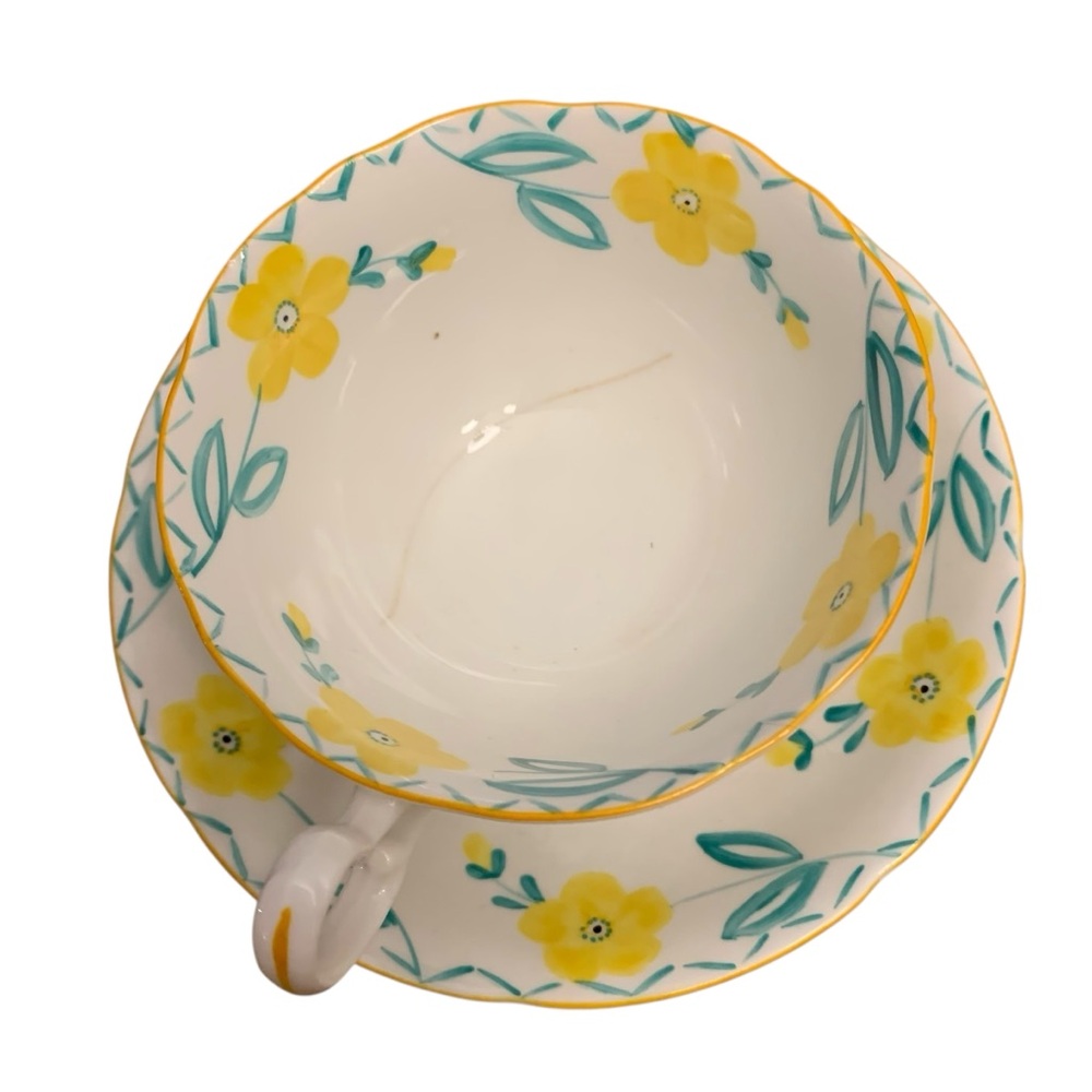 English Genuine Bone China Charming Yellow Floral Teacup and Saucer Set - Picture 7 of 10